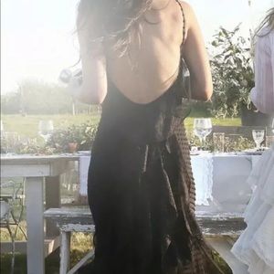 LOVESHACKFANCY KATE Black Lace Ruffle SLIP DRESS